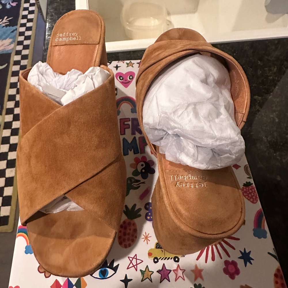 Jeffrey Campbell Tan Platform Sandals with Suede Finish